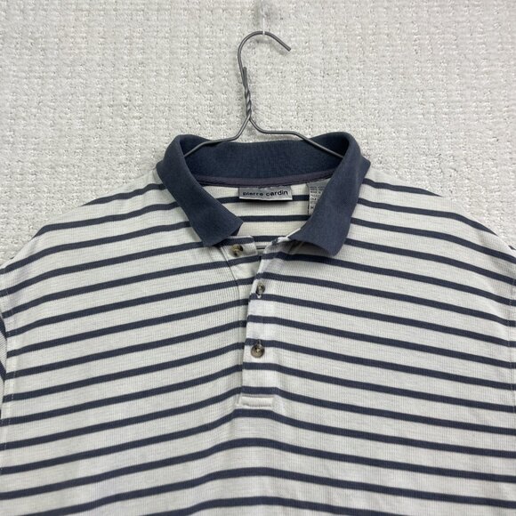 Pierre Cardin Shirt Mens Size Medium Blue Striped Short Sleeve Polo Rugby - Picture 2 of 16